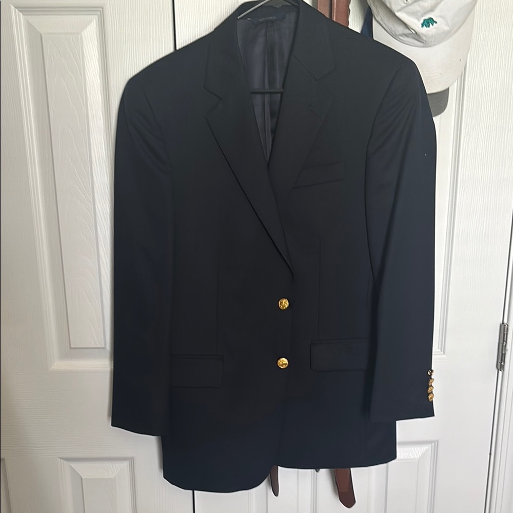 Brooks Brothers Navy Men's Blazer with Gold Accents